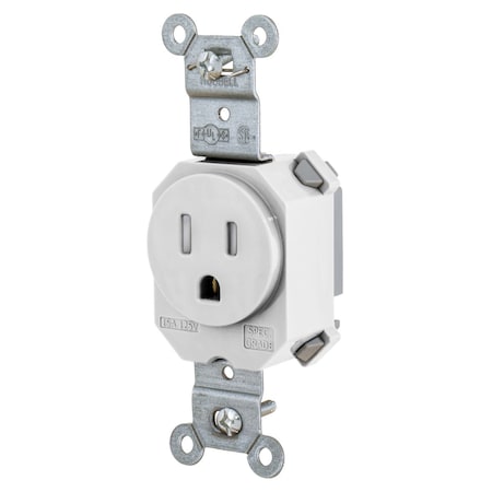 Hubbell Wiring Device-Kellems Straight Blade Receptacle, 5-15R, 15 A, 125V AC, 2 Pole, 3 Wire, Grounded SNAP5261WTR